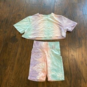 New With Tags! Cute crop top and bike shorts. Pastel Tie dye petite